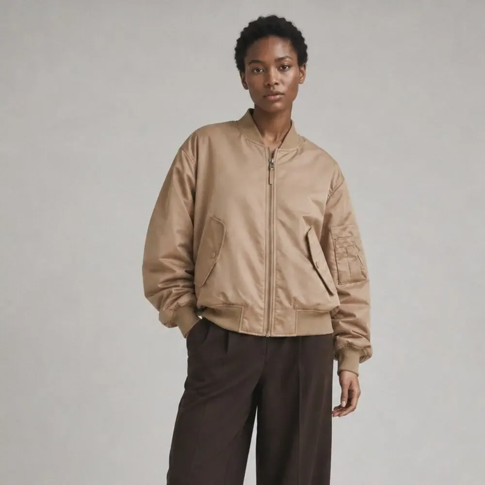 Anine Bing Leon Bomber Jacket Womens L Sepia Oversized Long Sleeve Full Zip NWT